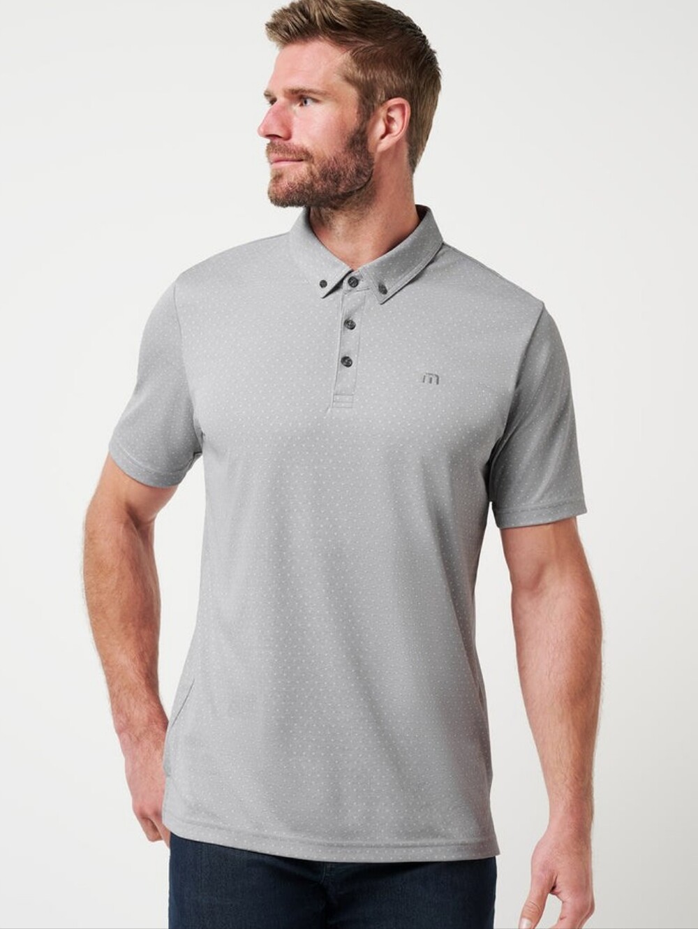 TravisMathew Men's Gray Short Sleeve Performance Golf Polo Shirt